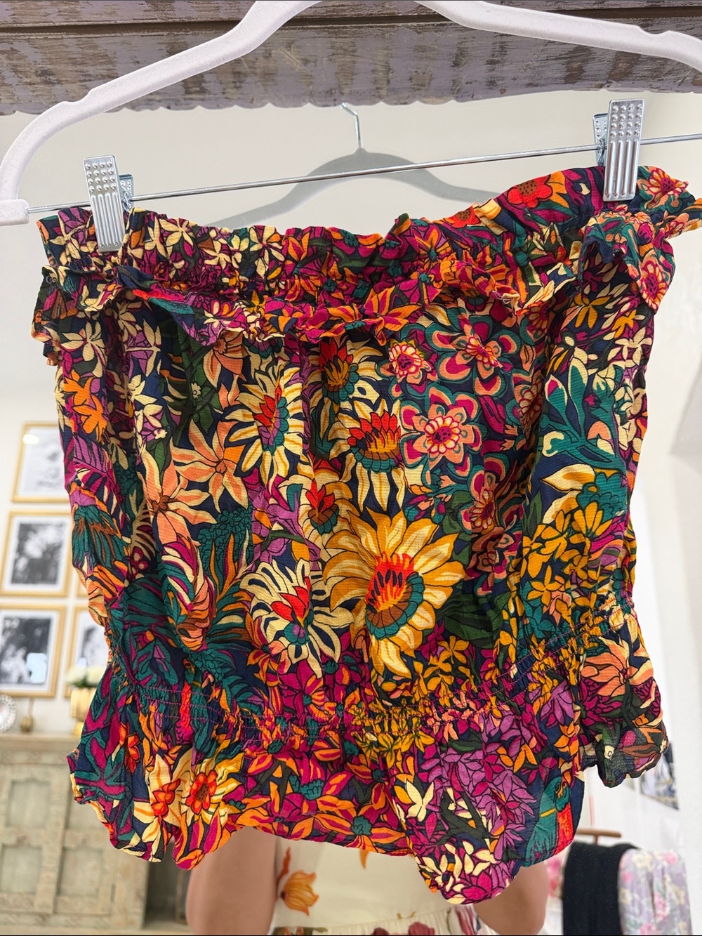Anthropologie Maeve Multicolor Floral Smocked Tube Crop Top